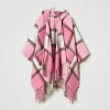 poncho_en_drap_avec_frang_1.webp Ponchos*TWINSET Milano Poncho En Drap Avec Franges Multicolore Carreau Rose « Crystal Pink »
