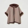 poncho_en_drap_et_fausse__1.webp Ponchos*TWINSET Milano Poncho En Drap Et Fausse Fourrure Chocolate Malt