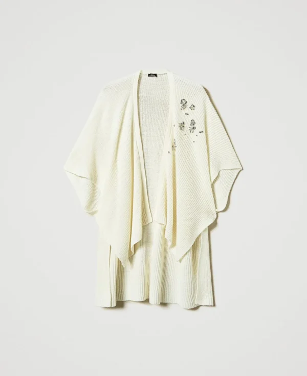 Ponchos*TWINSET Milano Poncho En Maille Avec Broderies Crème White