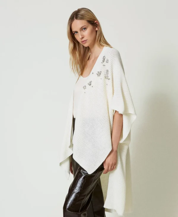 Ponchos*TWINSET Milano Poncho En Maille Avec Broderies Crème White