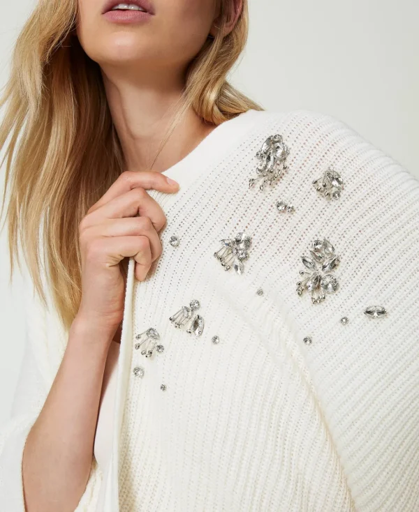 Ponchos*TWINSET Milano Poncho En Maille Avec Broderies Crème White