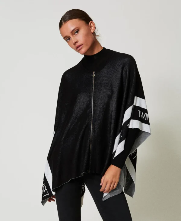 Ponchos*TWINSET Milano Poncho En Maille Jacquard Avec Logo Noir