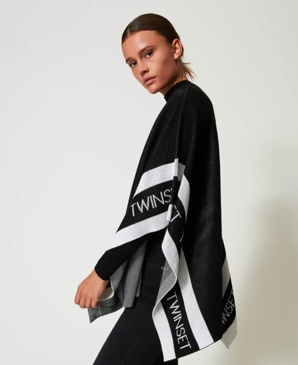 Ponchos*TWINSET Milano Poncho En Maille Jacquard Avec Logo Noir