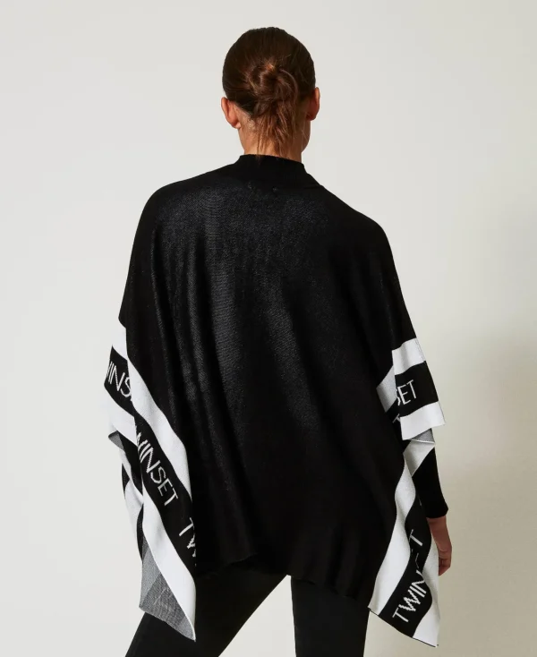 Ponchos*TWINSET Milano Poncho En Maille Jacquard Avec Logo Noir