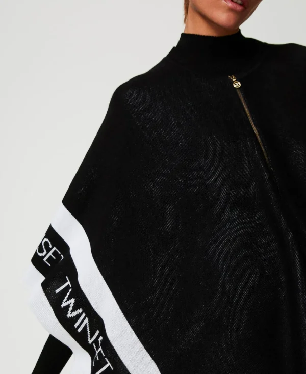 Ponchos*TWINSET Milano Poncho En Maille Jacquard Avec Logo Noir