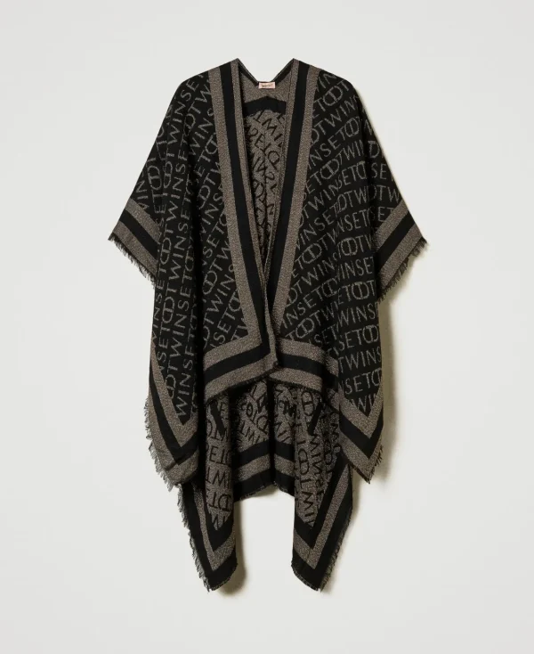 poncho_jacquard_avec_logo_1-1.webp Ponchos*TWINSET Milano Poncho Jacquard Avec Logo Noir