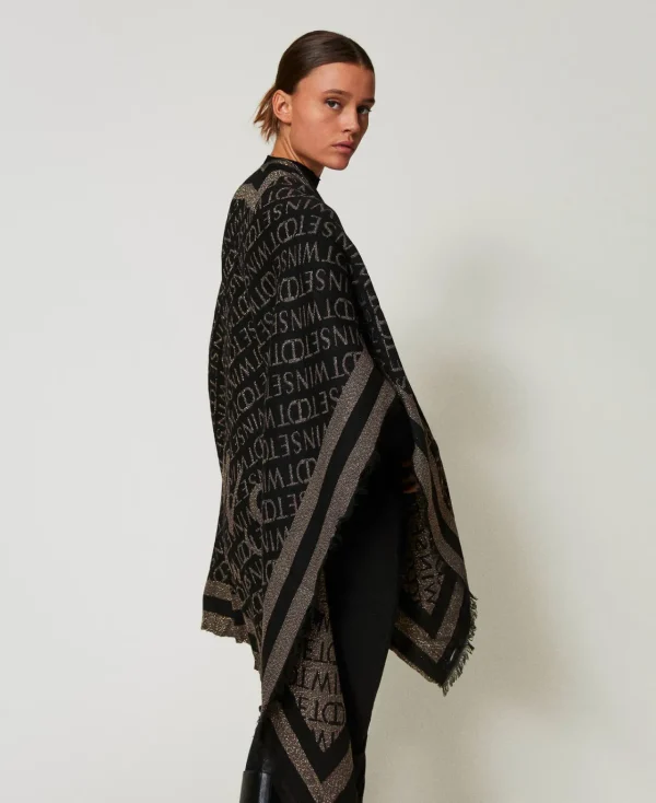 poncho_jacquard_avec_logo_2-1.webp Ponchos*TWINSET Milano Poncho Jacquard Avec Logo Noir