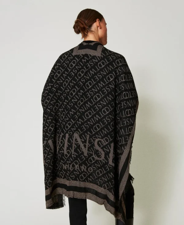 poncho_jacquard_avec_logo_3-1.webp Ponchos*TWINSET Milano Poncho Jacquard Avec Logo Noir