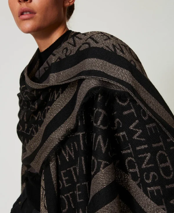 poncho_jacquard_avec_logo_4-1.webp Ponchos*TWINSET Milano Poncho Jacquard Avec Logo Noir