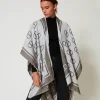 Ponchos*TWINSET Milano Poncho Jacquard Avec Oval T Jacquard Oval T Gris Chiné Foncé