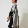 Ponchos*TWINSET Milano Poncho Jacquard Avec Oval T Jacquard Oval T Gris Chiné Foncé