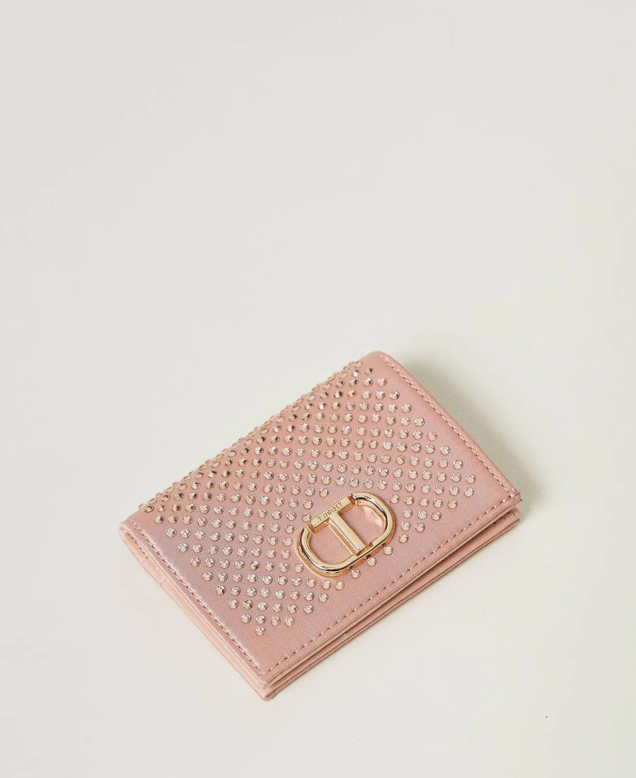 portefeuille_en_satin_ave_0.webp Portefeuilles Et Porte-Clés*TWINSET Milano Portefeuille En Satin Avec Strass Et Oval T Rose « Peachy Keen »
