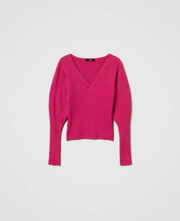 pull_ajust_ctel_1.webp Pulls Et Cardigans*TWINSET Milano Pull Ajusté Côtelé Super Pink