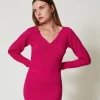 pull_ajust_ctel_2.webp Pulls Et Cardigans*TWINSET Milano Pull Ajusté Côtelé Super Pink