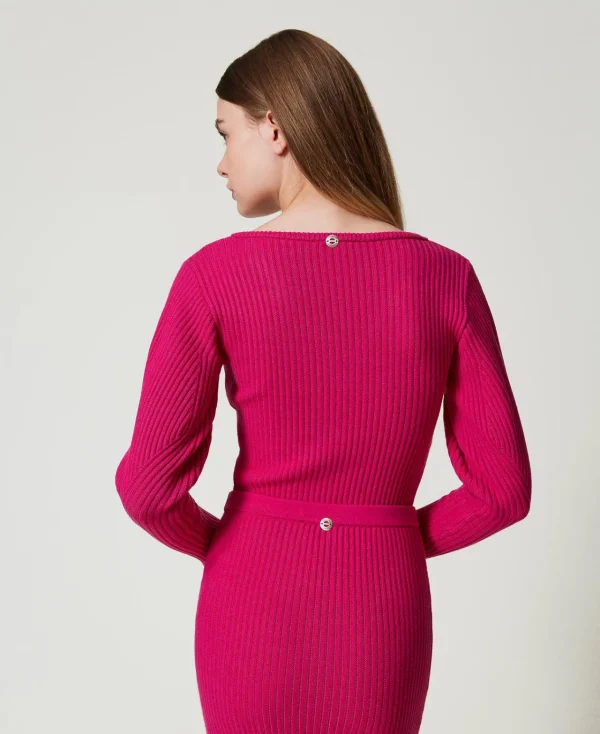 pull_ajust_ctel_4.webp Pulls Et Cardigans*TWINSET Milano Pull Ajusté Côtelé Super Pink