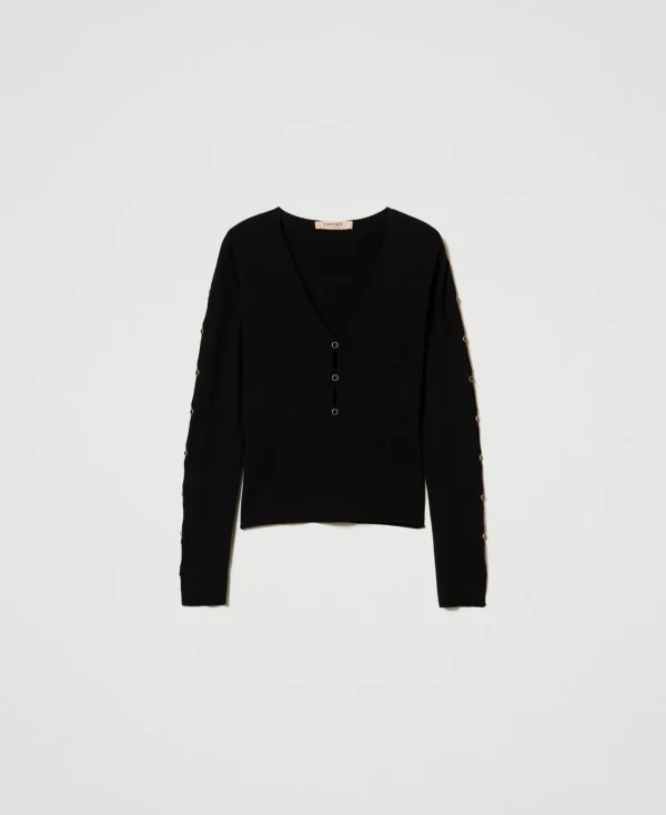 Pulls Et Cardigans*TWINSET Milano Pull Avec Ajours Et Clous Noir
