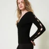 Pulls Et Cardigans*TWINSET Milano Pull Avec Ajours Et Clous Noir