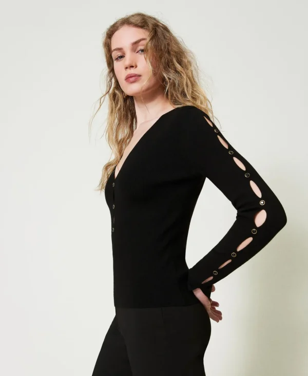 Pulls Et Cardigans*TWINSET Milano Pull Avec Ajours Et Clous Noir