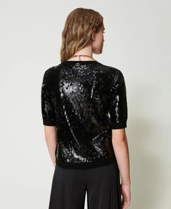 pull_avec_broderie_de_seq_4.webp Pulls Et Cardigans*TWINSET Milano Pull Avec Broderie De Sequins All-over Noir