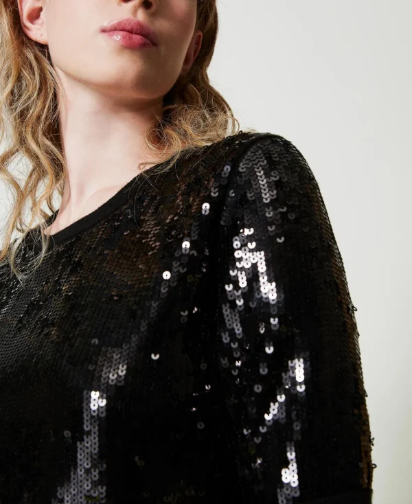 pull_avec_broderie_de_seq_5.webp Pulls Et Cardigans*TWINSET Milano Pull Avec Broderie De Sequins All-over Noir