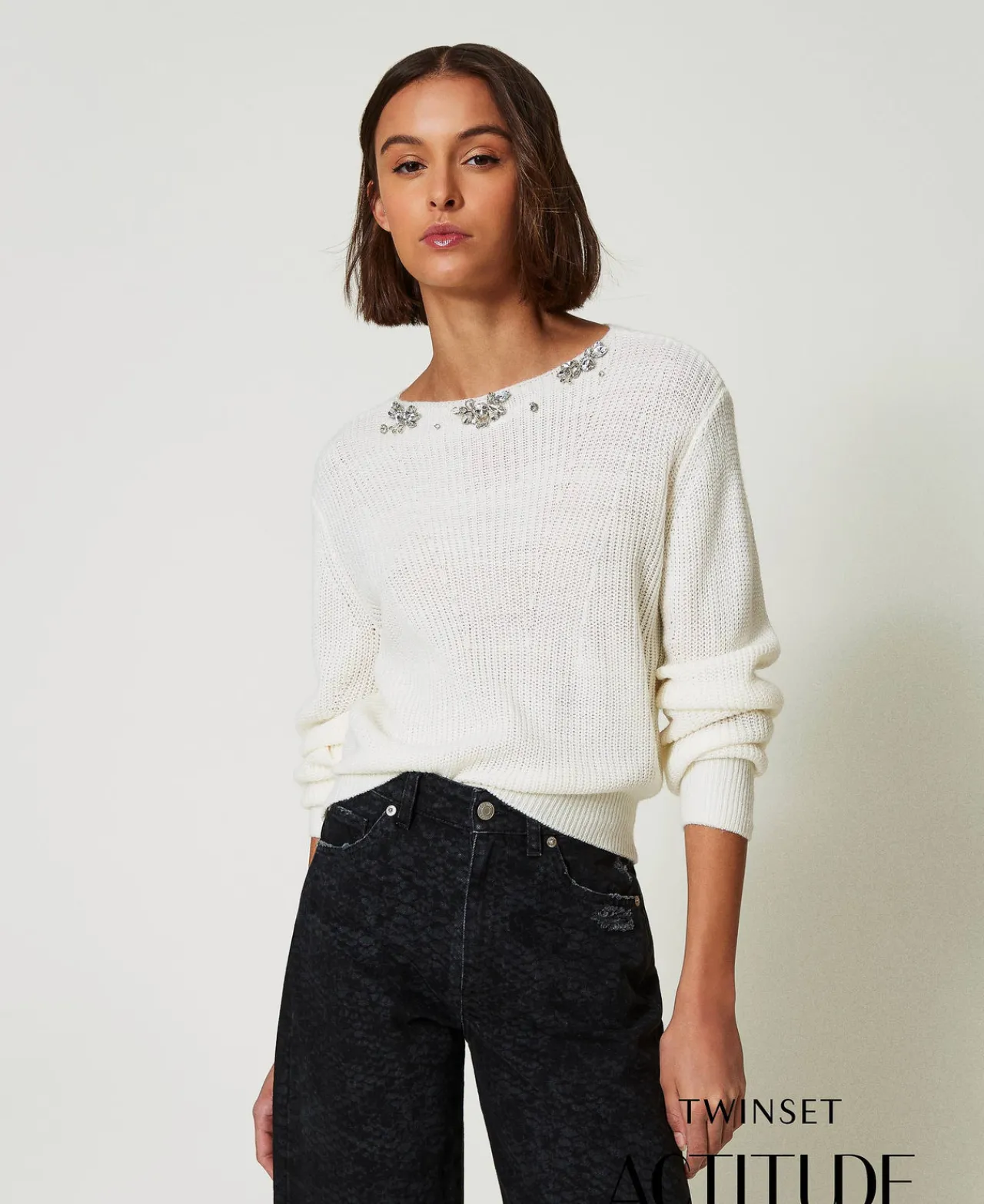 Pulls Et Cardigans*TWINSET Milano Pull Avec Broderies Réalisées à La Main Crème White