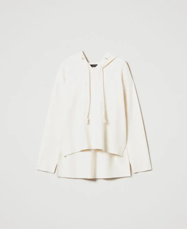 pull_avec_capuche_et_perl_1.webp Pulls Et Cardigans | Sweat-Shirts*TWINSET Milano Pull Avec Capuche Et Perles Blanc Antique White
