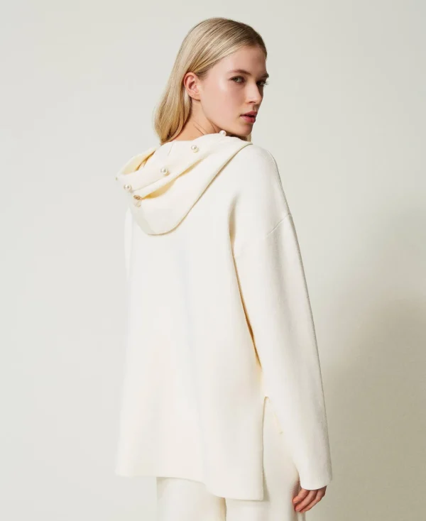 pull_avec_capuche_et_perl_4.webp Pulls Et Cardigans | Sweat-Shirts*TWINSET Milano Pull Avec Capuche Et Perles Blanc Antique White