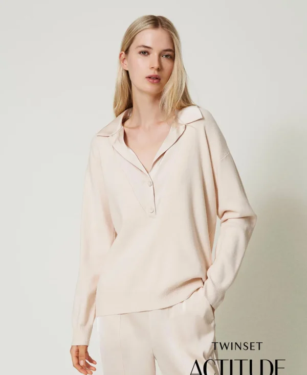 Pulls Et Cardigans*TWINSET Milano Pull Avec Col En Satin Rose Cloud Pink
