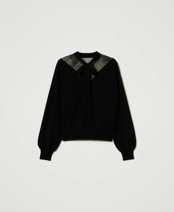 Pulls Et Cardigans*TWINSET Milano Pull Avec Dentelle Et Nœud Noir