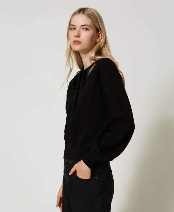 Pulls Et Cardigans*TWINSET Milano Pull Avec Dentelle Et Nœud Noir