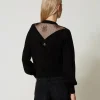 Pulls Et Cardigans*TWINSET Milano Pull Avec Dentelle Et Nœud Noir