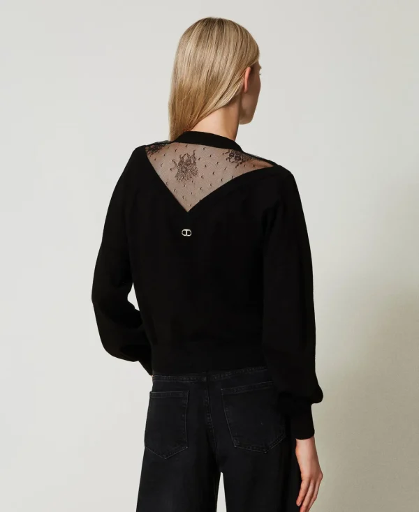 Pulls Et Cardigans*TWINSET Milano Pull Avec Dentelle Et Nœud Noir