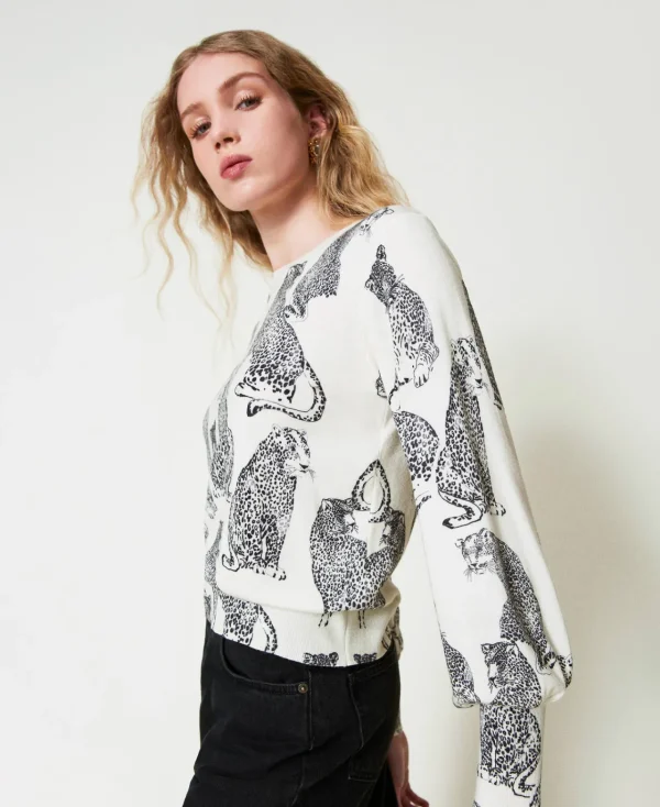 Pulls Et Cardigans*TWINSET Milano Pull Avec Imprimé Jaguars Imprimé Jaguars Noir/Blanc Neige