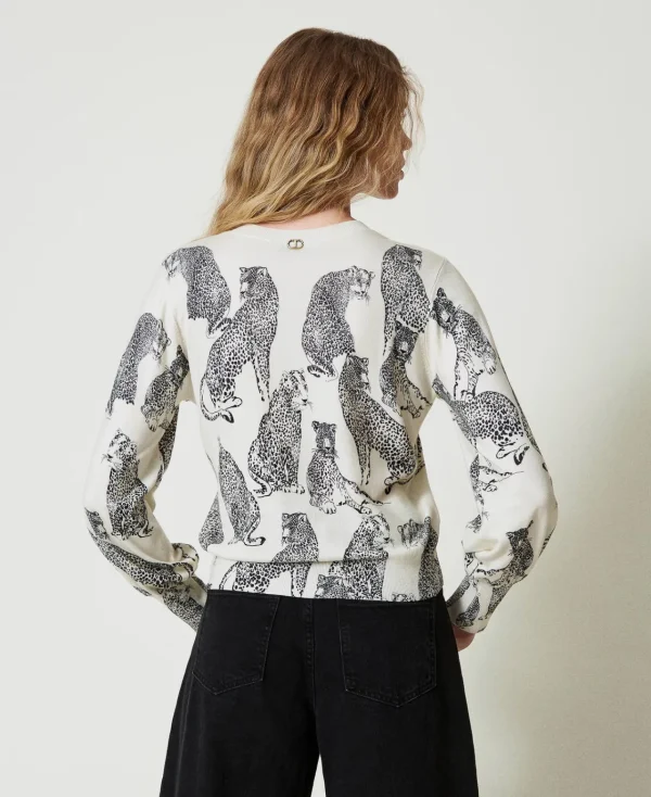 Pulls Et Cardigans*TWINSET Milano Pull Avec Imprimé Jaguars Imprimé Jaguars Noir/Blanc Neige
