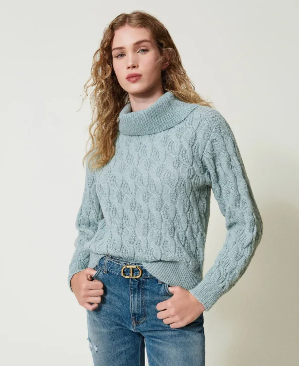 Pulls Et Cardigans*TWINSET Milano Pull Avec Torsades Et Grand Col Vert Agave