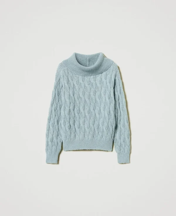 Pulls Et Cardigans*TWINSET Milano Pull Avec Torsades Et Grand Col Vert Agave