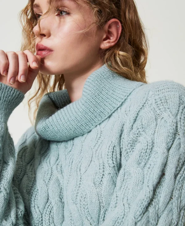 Pulls Et Cardigans*TWINSET Milano Pull Avec Torsades Et Grand Col Vert Agave