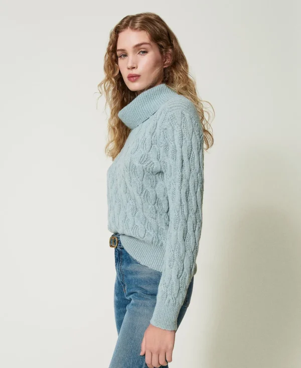 Pulls Et Cardigans*TWINSET Milano Pull Avec Torsades Et Grand Col Vert Agave
