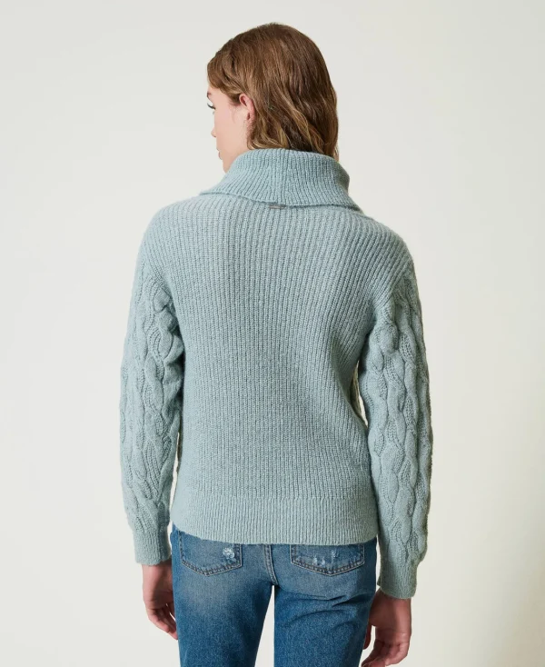 Pulls Et Cardigans*TWINSET Milano Pull Avec Torsades Et Grand Col Vert Agave