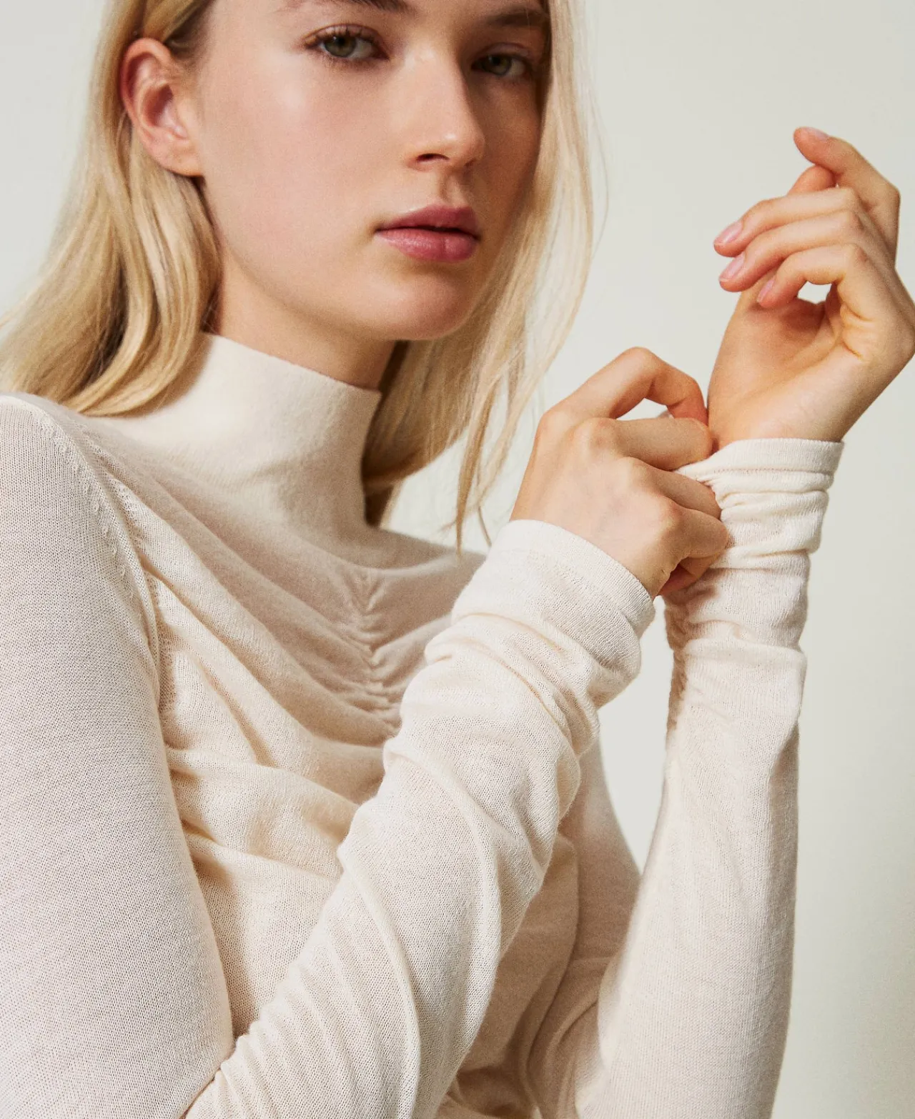 Pulls Et Cardigans*TWINSET Milano Pull Col Montant Avec Fronce Off White