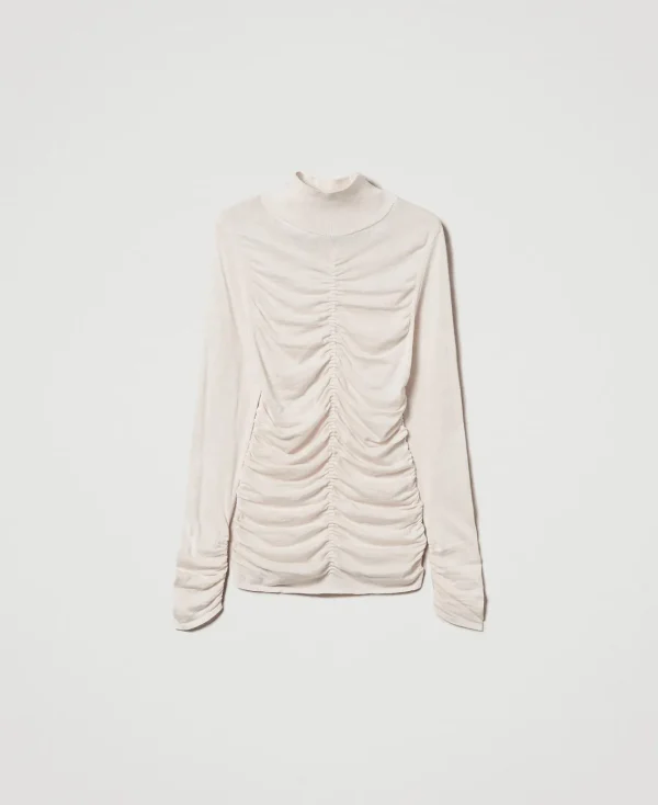 pull_col_montant_avec_fro_1.webp Pulls Et Cardigans*TWINSET Milano Pull Col Montant Avec Fronce Off White