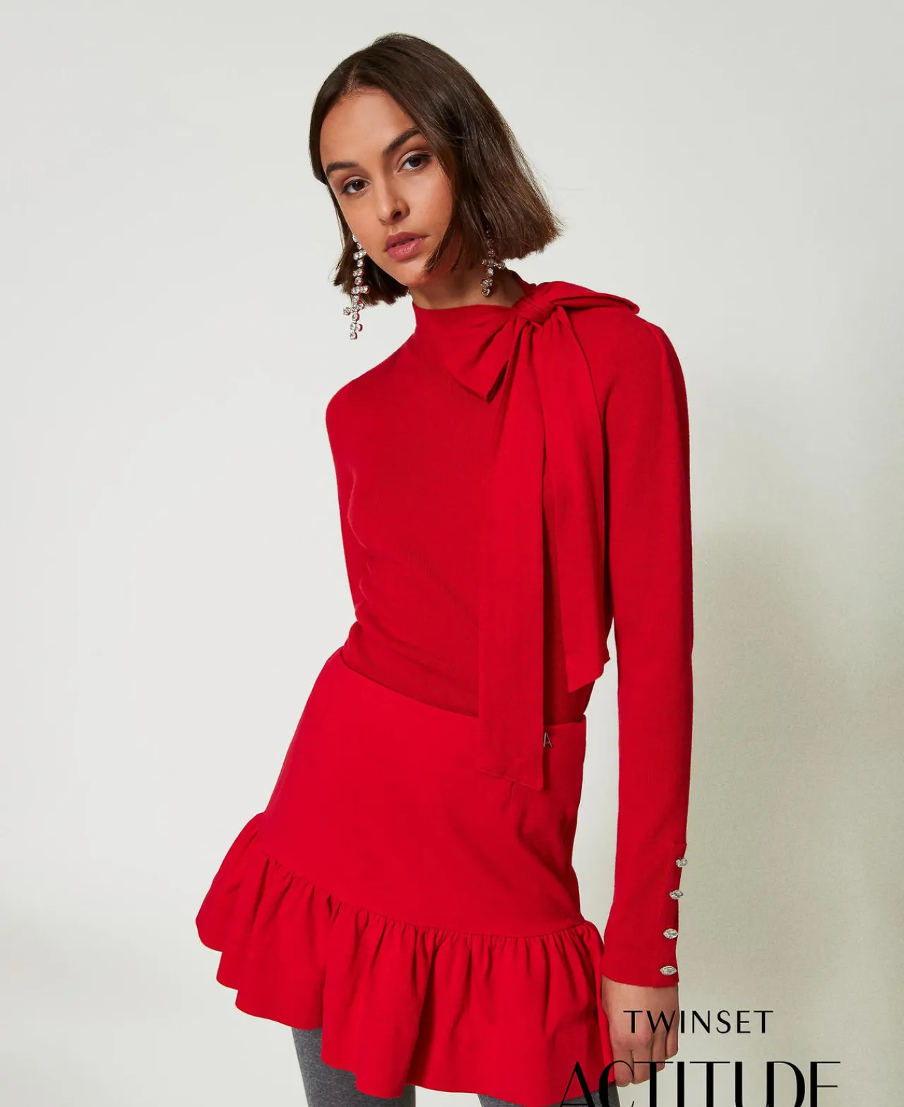 Pulls Et Cardigans*TWINSET Milano Pull Col Montant Avec Nœud Et Broderie Fiery Red