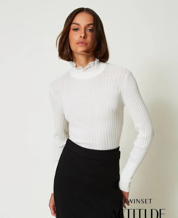pull_col_montant_avec_per_0.webp Pulls Et Cardigans*TWINSET Milano Pull Col Montant Avec Perles Crème White