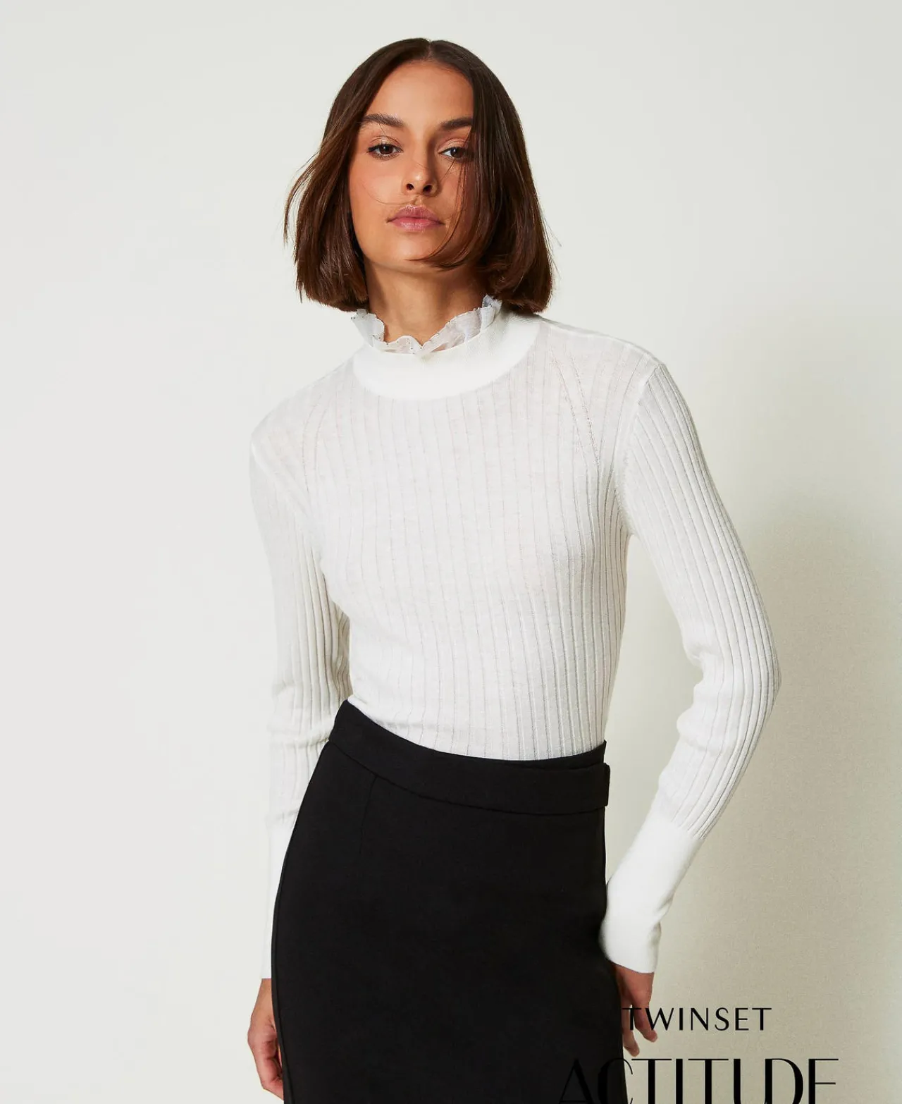 Pulls Et Cardigans*TWINSET Milano Pull Col Montant Avec Perles Crème White