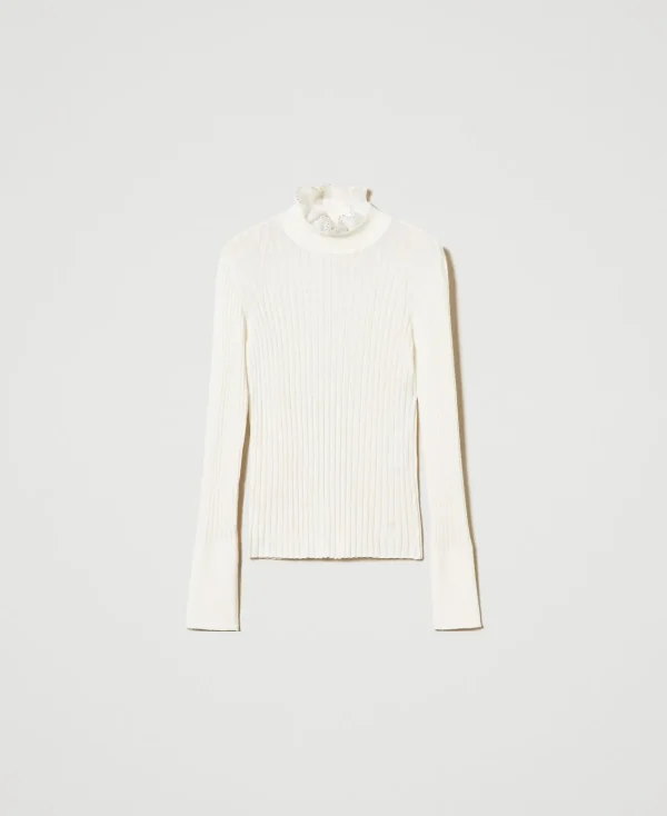 pull_col_montant_avec_per_1.webp Pulls Et Cardigans*TWINSET Milano Pull Col Montant Avec Perles Crème White