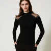 Pulls Et Cardigans*TWINSET Milano Pull Col Montant Avec Tulle Et Broderie Noir