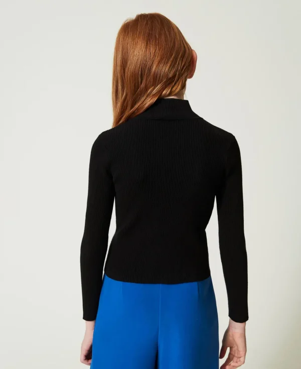 pull_col_montant_ctel_ave_3.webp Pulls Et Cardigans*TWINSET Milano Pull Col Montant Côtelé Avec Logo Noir