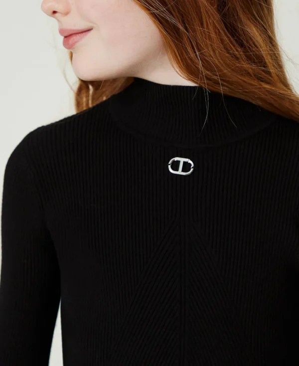 pull_col_montant_ctel_ave_4.webp Pulls Et Cardigans*TWINSET Milano Pull Col Montant Côtelé Avec Logo Noir