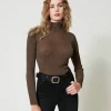 Pulls Et Cardigans*TWINSET Milano Pull Col Montant En Fil Lurex Bicolore Noir/Or Foncé