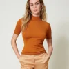 Pulls Et Cardigans*TWINSET Milano Pull Col Montant En Soie Et Cachemire Orange « Tanné »